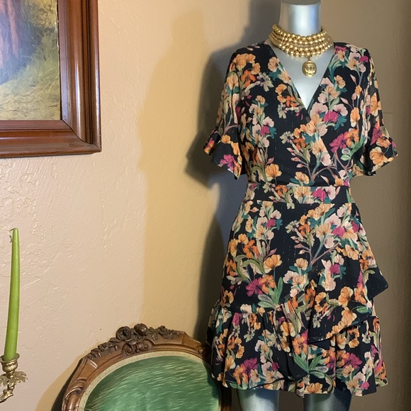 Adelyn Rae Anthro Navy Blue Floral Faux Wrap Mini Dress.  Sz XS - Picture 4 of 6